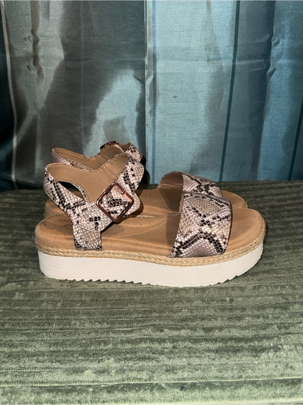 Clarks Snake-Print Platform Sandal - Beige and Black
